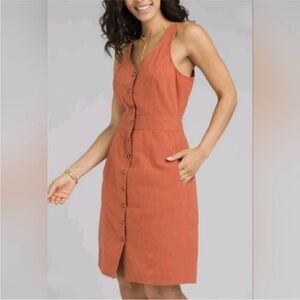 Prana Terracotta Sleeveless Midi Dress Hemp button front Grace Trail